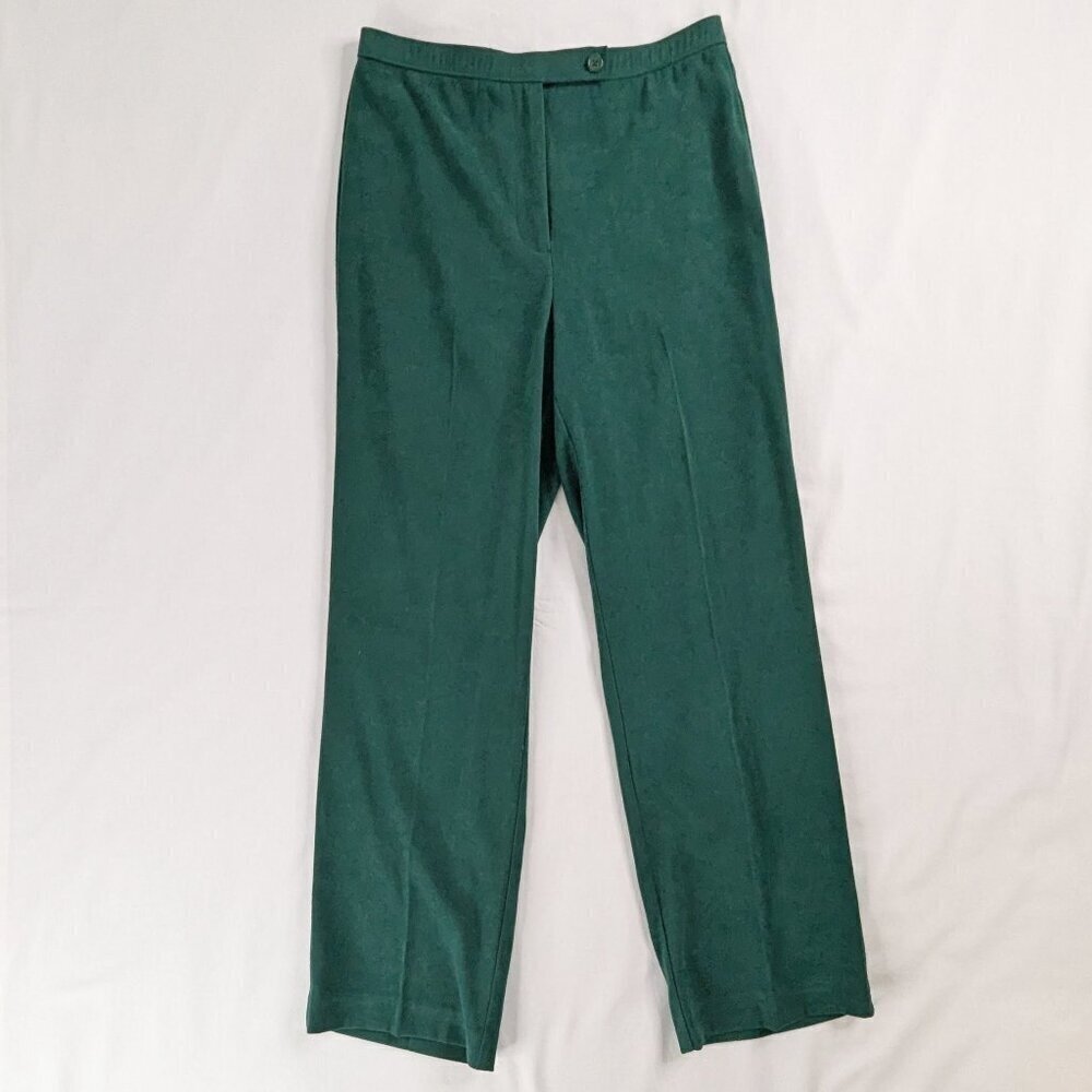 VTG High Rise Straight Leg Green Soft Trousers Front Pleat Plants Office